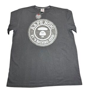 AAPE By A Bathing Ape Moonface Logo Black Streetwear Graphic T-Shirt Womens XL‎